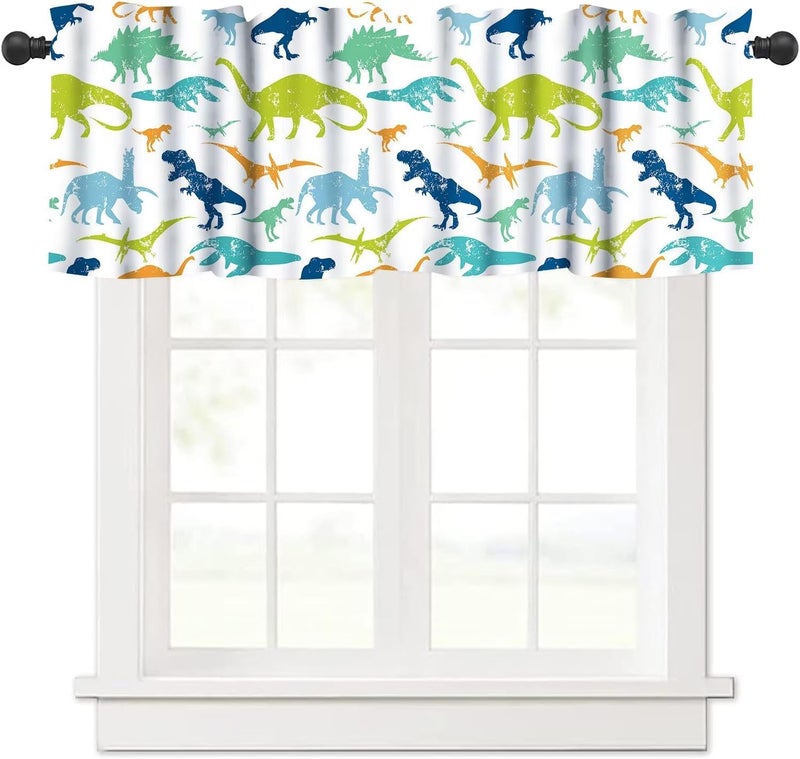 YSWOW Dinosaur Valance Curtain for Kids Boys Girls Nursery Playroom Room Decor Cartoon Dino Cute Wildlife Animal Theme Art Printed Window Drapes W54xL18in Fabric 1 Panel - Image 1
